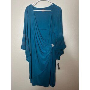 R&M Richards Flowy Cascade Wrap Midi Dress Rhinestone Buckle  Short Sleeves 20W